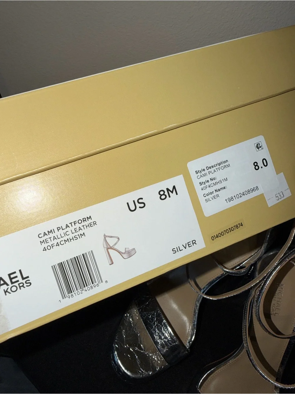 Michael Kors “Cami” Crushed Leather Metallic Platform Heels